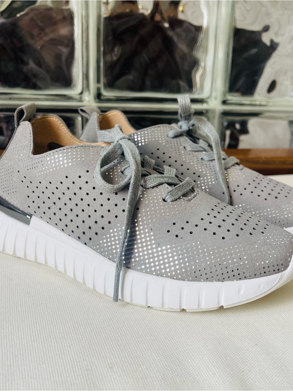 Ilse Jacobsen Gray Knit Lace-Up Sneakers with White Sole